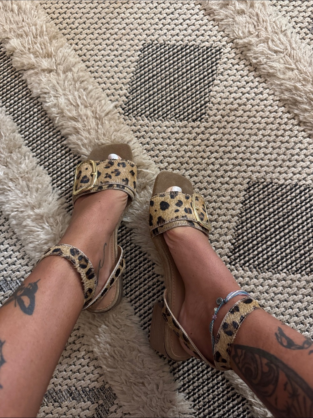 DIBA True Leopard Print Ankle-Strap Block Heel Sandals 6 1/2